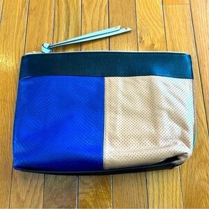 Banana Republic Textured Clutch Bag Purse Cow Leather Black Blue Tan 13” X 9”